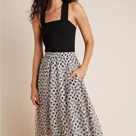 Anthropologie / NWT Dhruv Kapoor Kimmi A-Line Polka dot sheer Midi Skirt XS - Picture 5 of 9
